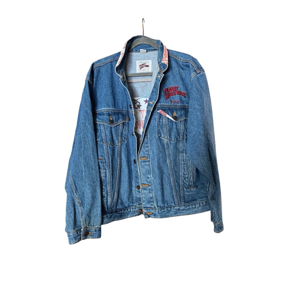 Vintage Planet Hollywood London Jean Jacket Trucker Size XL Embroidered